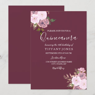 Burgundy Pink & Rose Gold Quinceanera Invitation