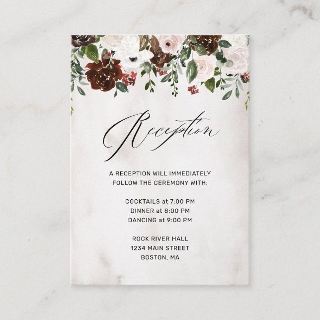 Burgundy Pink Rose Watercolor Floral Reception Enclosure Card (Front)