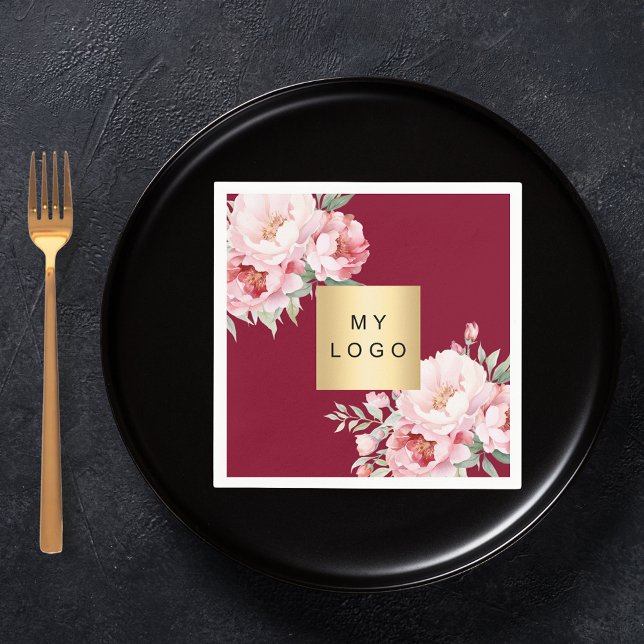 Burgundy pink roses florals business logo napkin (Creator Uploaded)