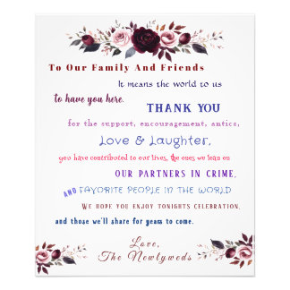 Burgundy & Pink Roses Wedding Thank You Photo Print