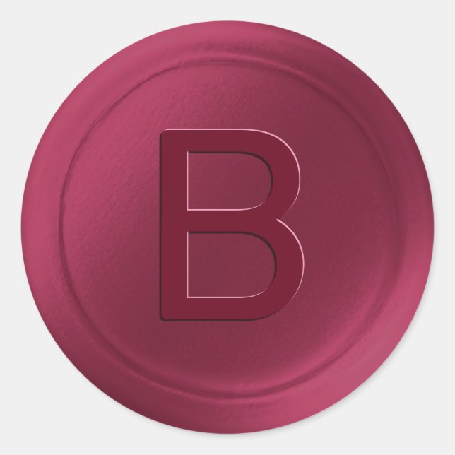 Burgundy Pink Single Letter Wax Seal Look Sticker (Front)