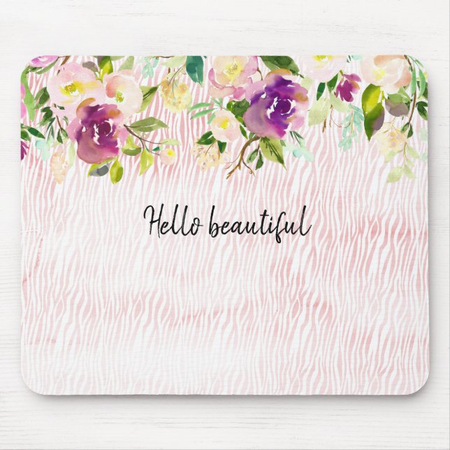 Burgundy Pink Watercolor Floral Animal Print Mouse Pad (Front)