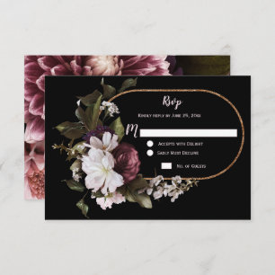 Burgundy Pink White Floral Gold Frame RSVP  