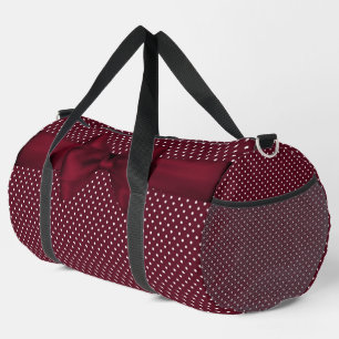 BURGUNDY PINK & WHITE POLKA DOTS WITH BOW DUFFLE BAG