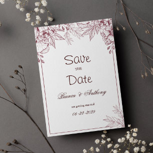 Burgundy pink white simple floral Save the Date Invitation