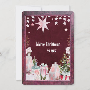 burgundy pink winter holiday greeting card