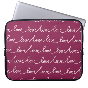 BURGUNDY PINK WITH WHITE LOVE SCRIPT LAPTOP SLEEVE
