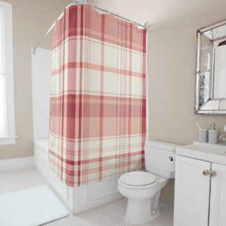 Burgundy Plaid With Pink Shower Curtain