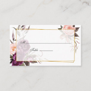 Burgundy Plum and Blush Floral Geometric Wedding Place Card