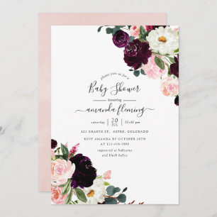 Burgundy Plum and Blush Pink Baby Shower Invitation