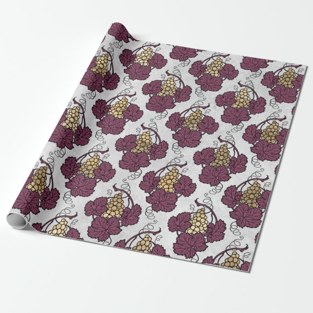 Burgundy Plum and Gold Wine themed Wrapping Paper (Unrolled)