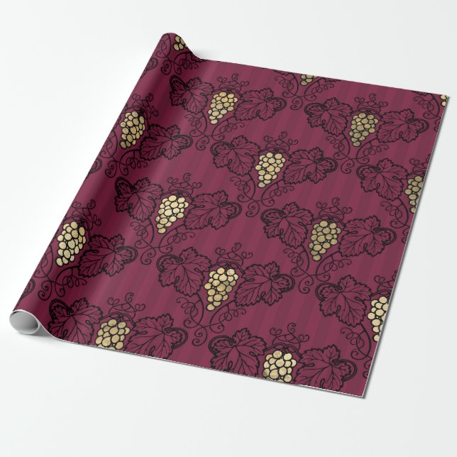 Burgundy Plum and Gold Wine themed Wrapping Paper (Unrolled)