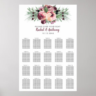 Burgundy Plum Berry Watercolor Flowers Christmas Poster