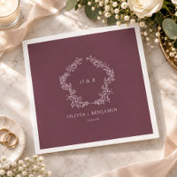 Burgundy Plum Botanical Wreath Monogram Wedding