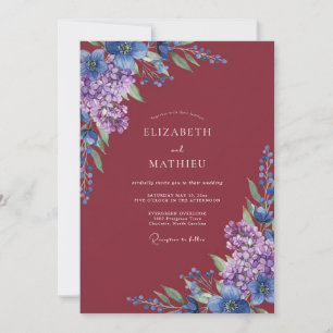 Burgundy Plum Hydrangea Eucalyptus Wedding Invitation