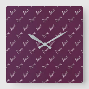 Burgundy Plum ‘Love’ Square Wall Clock
