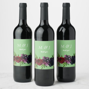 Burgundy Plum Navy Floral Green Thank You Wine Label