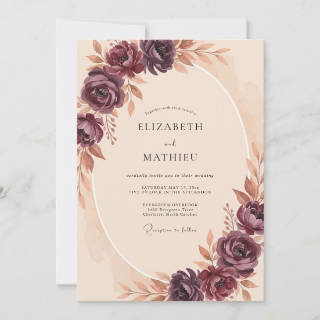 Burgundy Plum Painted Wedding Invitation (Front)
