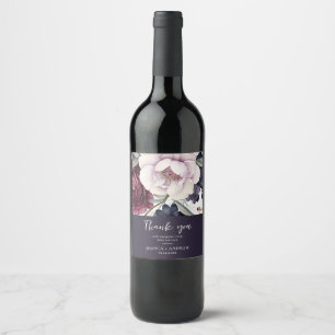 Burgundy Plum Purple Floral Watercolor Wedding Wine Label