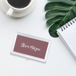 Burgundy Plum Sketched Cursive Script Business Card Holder<br><div class="desc">Elegant business card case features your name,  title,  or choice of personalisation in white hand scripted cursive lettering on a burgundy plum purple background.</div>