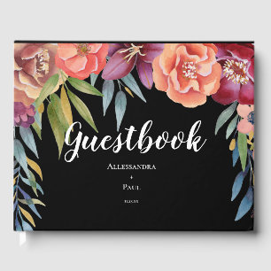 Burgundy & Plum Tropical Modern Floral Photo Guest Book