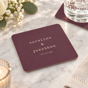 Burgundy Plum Typewriter Winter Wedding Favour Square Paper Coaster