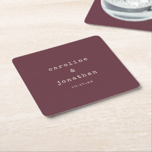 Burgundy Plum Typewriter Winter Wedding Favour Square Paper Coaster