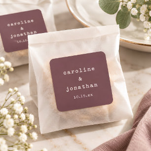 Burgundy Plum Typewriter Winter Wedding Favour Square Sticker
