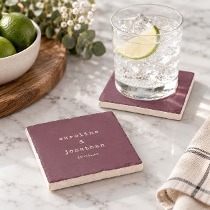 Burgundy Plum Typewriter Winter Wedding Favour Stone Coaster