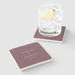 Burgundy Plum Typewriter Winter Wedding Favour Stone Coaster