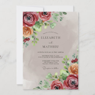 Burgundy Poetic Autumnal Wedding Invitation