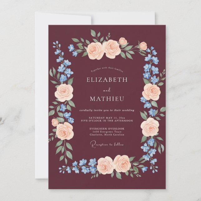 Burgundy Poetic Fall Wedding Invitation (Front)