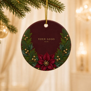 Burgundy Poinsettia Add Your Logo Ornament