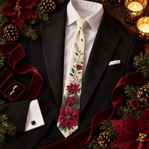 Burgundy Poinsettia Botanical Christmas Wedding Tie
