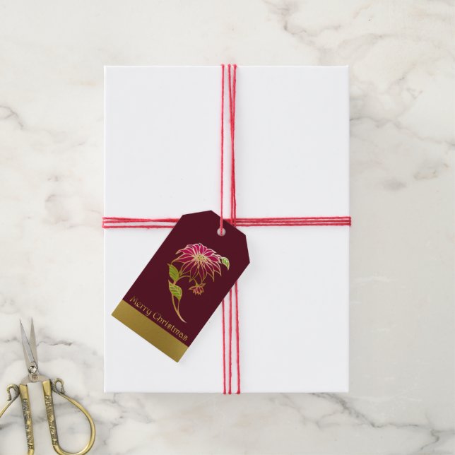 Burgundy Poinsettia Christmas Gift Tags (With Twine)