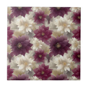 Burgundy Poinsettia Christmas Pattern (1) Ceramic Tile