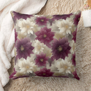 Burgundy Poinsettia Christmas Pattern (1) Cushion