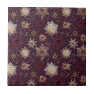 Burgundy Poinsettia Christmas Pattern (2) Ceramic Tile