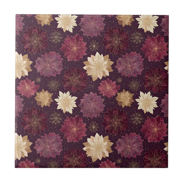 Burgundy Poinsettia Christmas Pattern (3) Ceramic Tile (Front)
