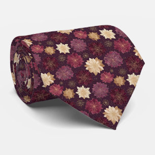 Burgundy Poinsettia Christmas Pattern (3) Tie