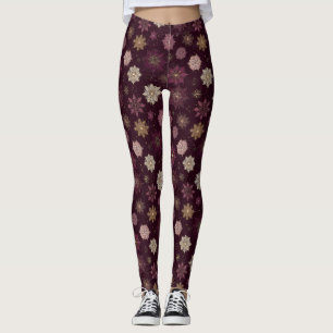 Burgundy Poinsettia Christmas Pattern (4) Leggings