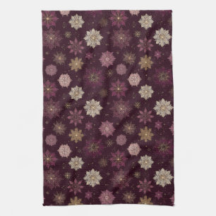 Burgundy Poinsettia Christmas Pattern (4) Tea Towel