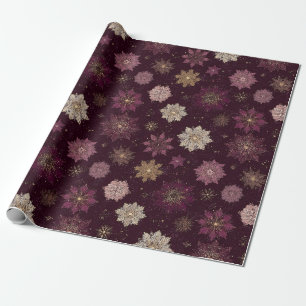 Burgundy Poinsettia Christmas Pattern (4) Wrapping Paper