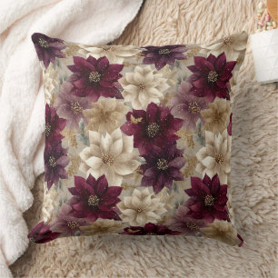 Burgundy Poinsettia Christmas Pattern (5) Cushion