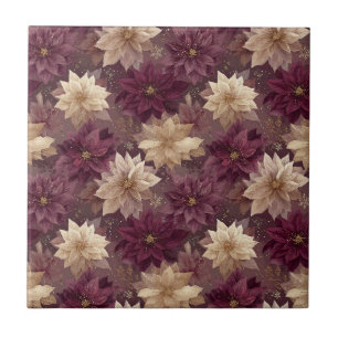 Burgundy Poinsettia Christmas Pattern (6) Ceramic Tile