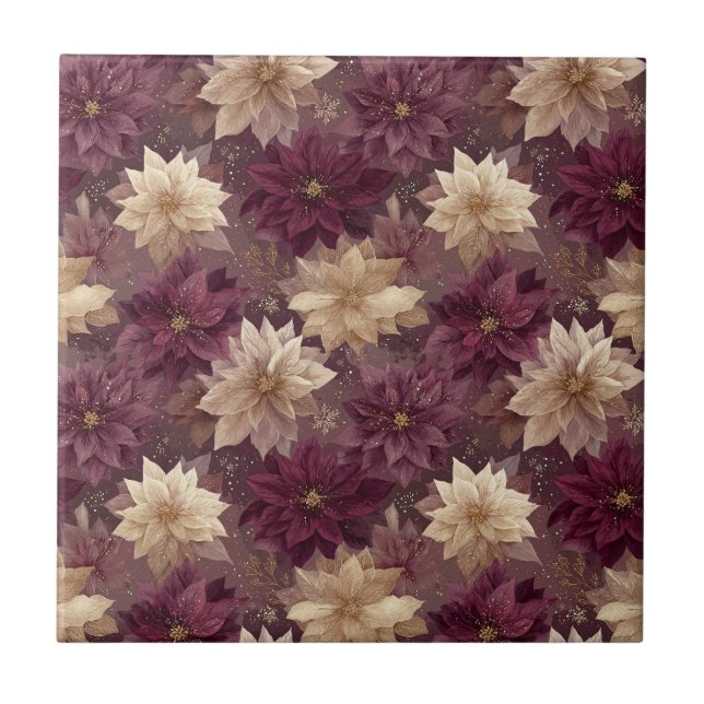 Burgundy Poinsettia Christmas Pattern (6) Ceramic Tile (Front)