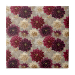 Burgundy Poinsettia Christmas Pattern (7) Ceramic Tile