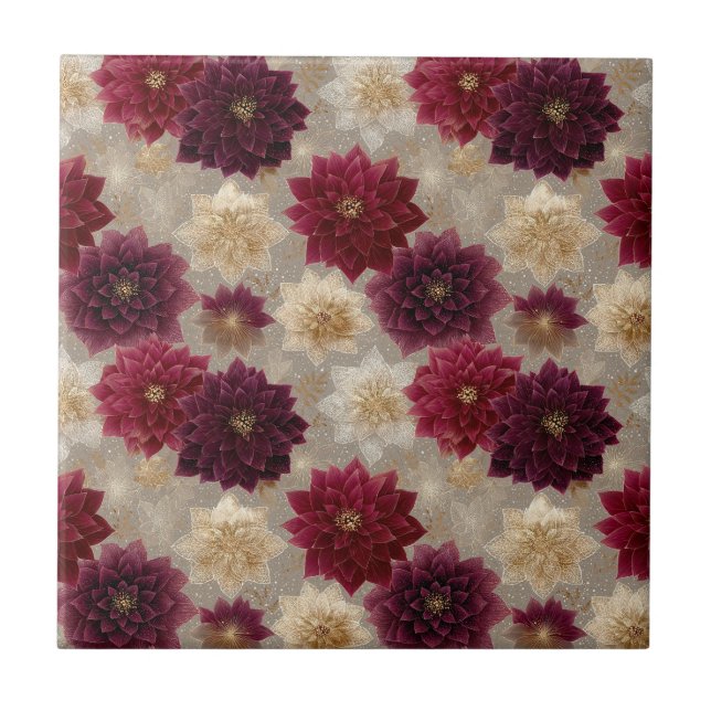 Burgundy Poinsettia Christmas Pattern (7) Ceramic Tile (Front)