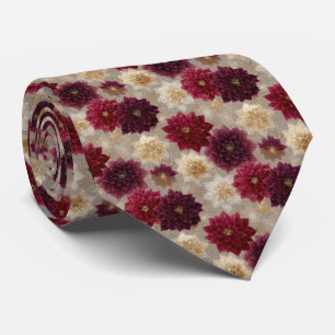Burgundy Poinsettia Christmas Pattern (7) Tie