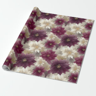 Burgundy Poinsettia Christmas Pattern Wrapping Paper